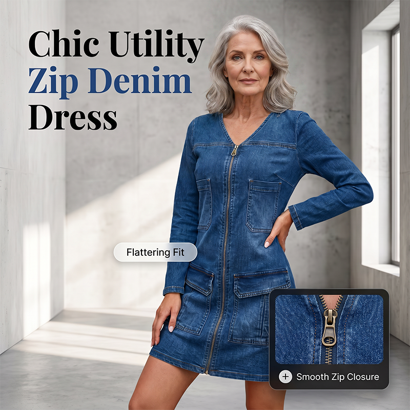 Robe courte imprimée à manches longues et fermeture éclair pour femme