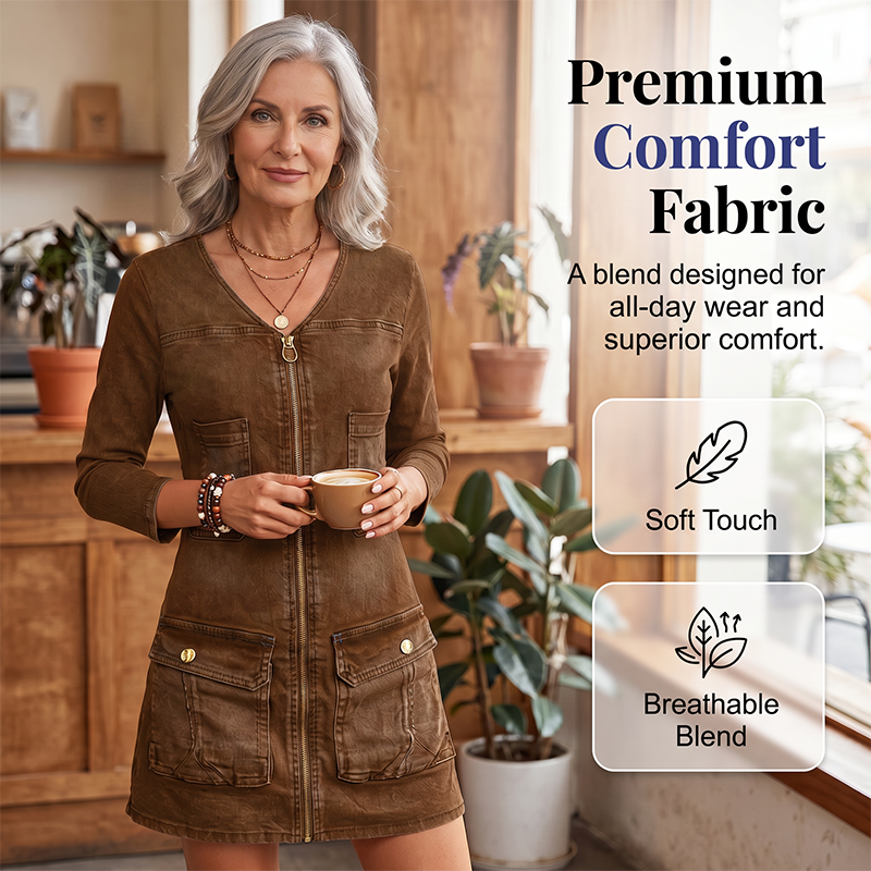 Robe courte imprimée à manches longues et fermeture éclair pour femme