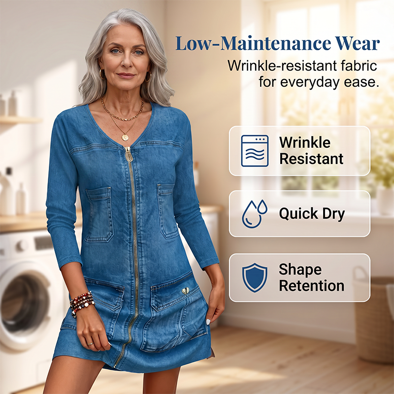 Robe courte imprimée à manches longues et fermeture éclair pour femme