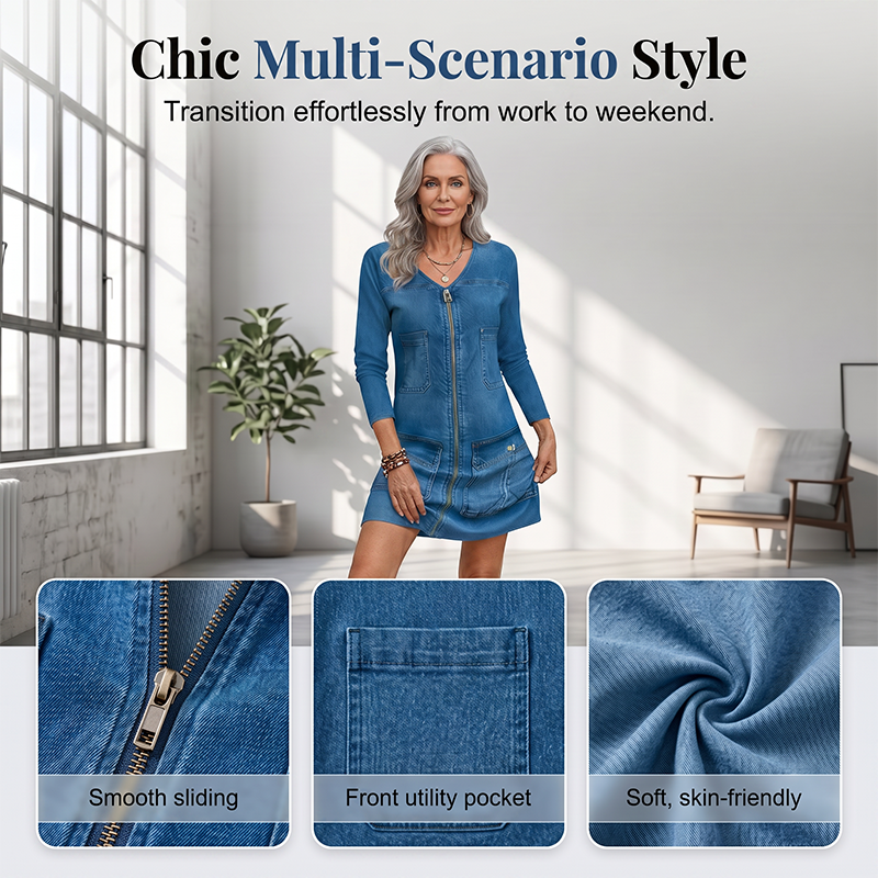 Robe courte imprimée à manches longues et fermeture éclair pour femme