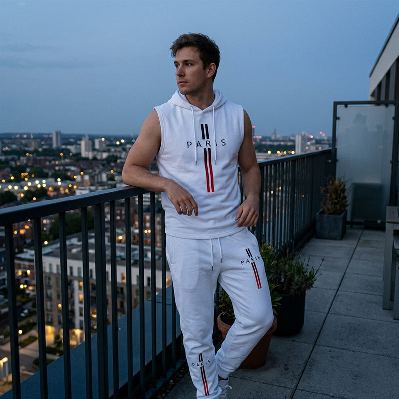 Ensemble de sport deux pièces pour homme : sweat à capuche sans manches et pantalon