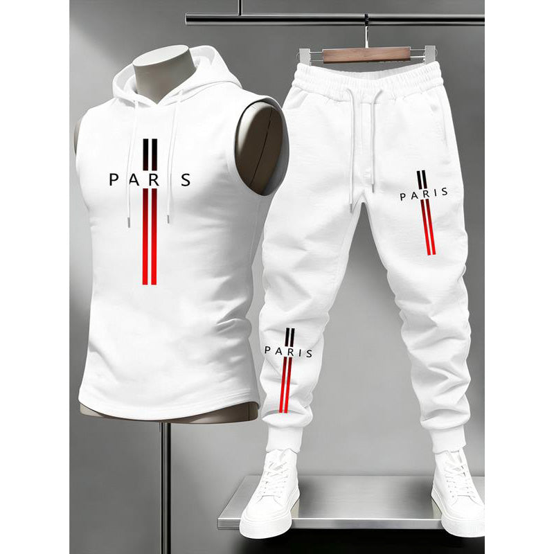 Ensemble de sport deux pièces pour homme : sweat à capuche sans manches et pantalon