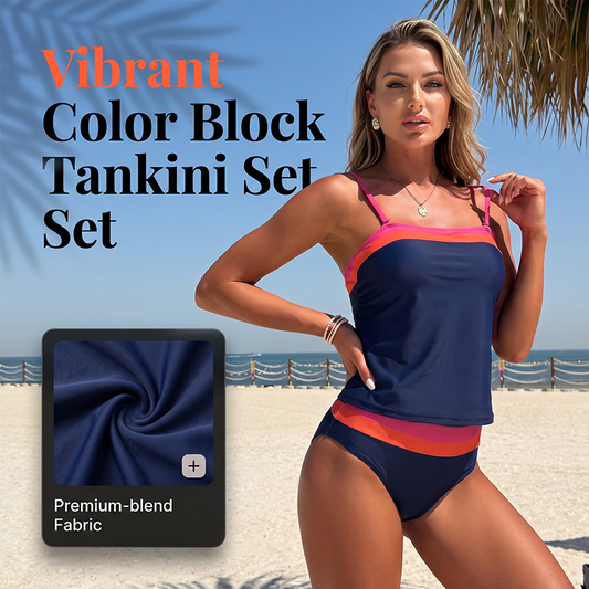 👙 50% DE RÉDUCTION ! 🌊 Ensemble Tankini Deux Pièces Femme – Color Block, Taille Haute & Couverture Pudique – Style Moderne et Confortable – Idéal pour la Plage, la Piscine et les Activités Estivales ☀️💙✨