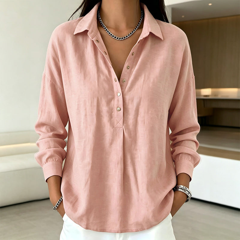 Chemise demi-boutonnée ample pour femme, style décontracté