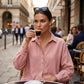 Chemise demi-boutonnée ample pour femme, style décontracté