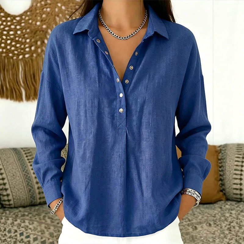 Chemise demi-boutonnée ample pour femme, style décontracté