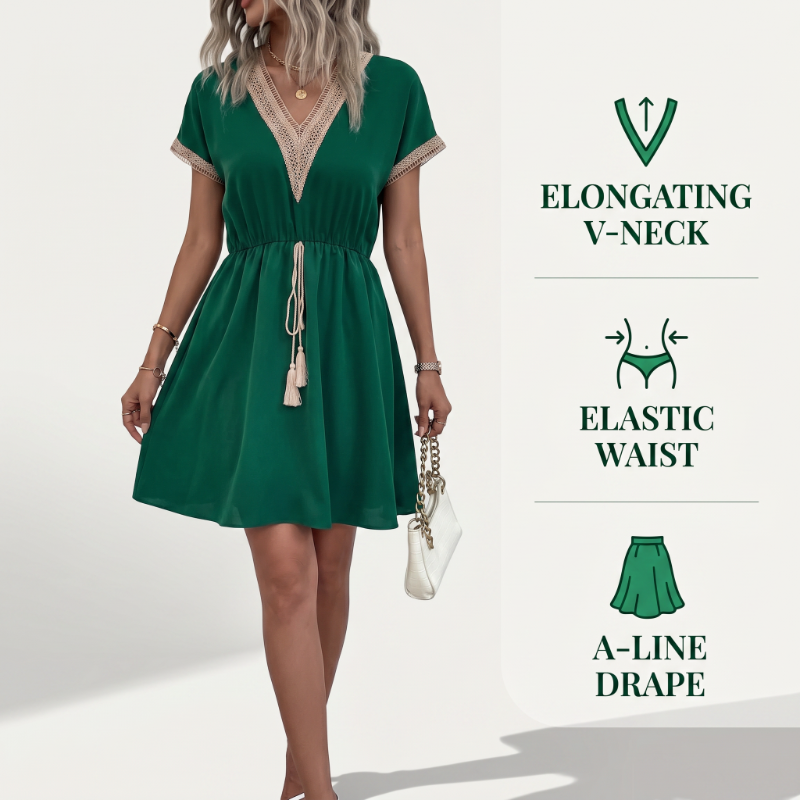Robe bohème à encolure en V en dentelle pour femme