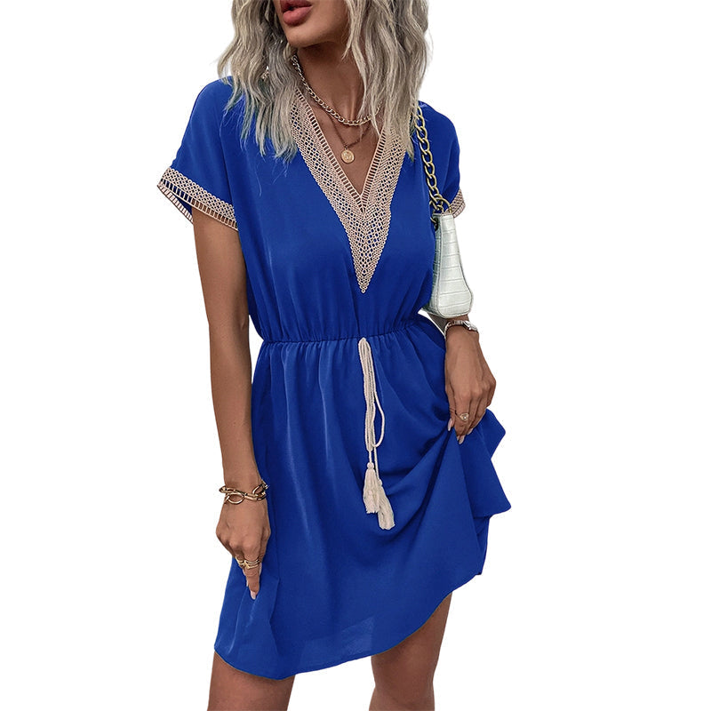Robe bohème à encolure en V en dentelle pour femme