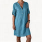 Robe d'été à col en V et manches roulées pour femme