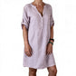 Robe d'été à col en V et manches roulées pour femme