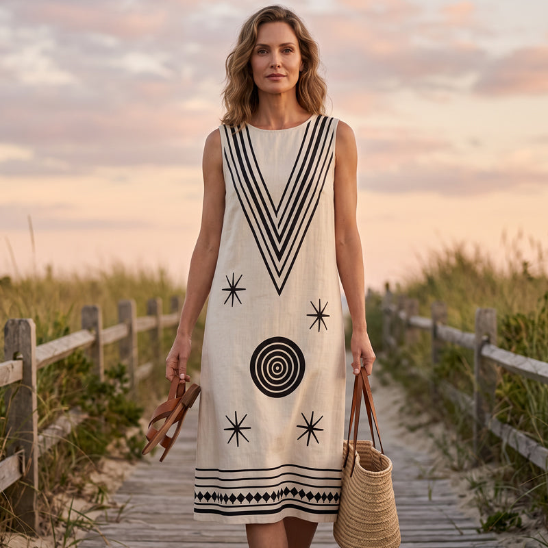 Robe longue sans manches à imprimé numérique pour femme