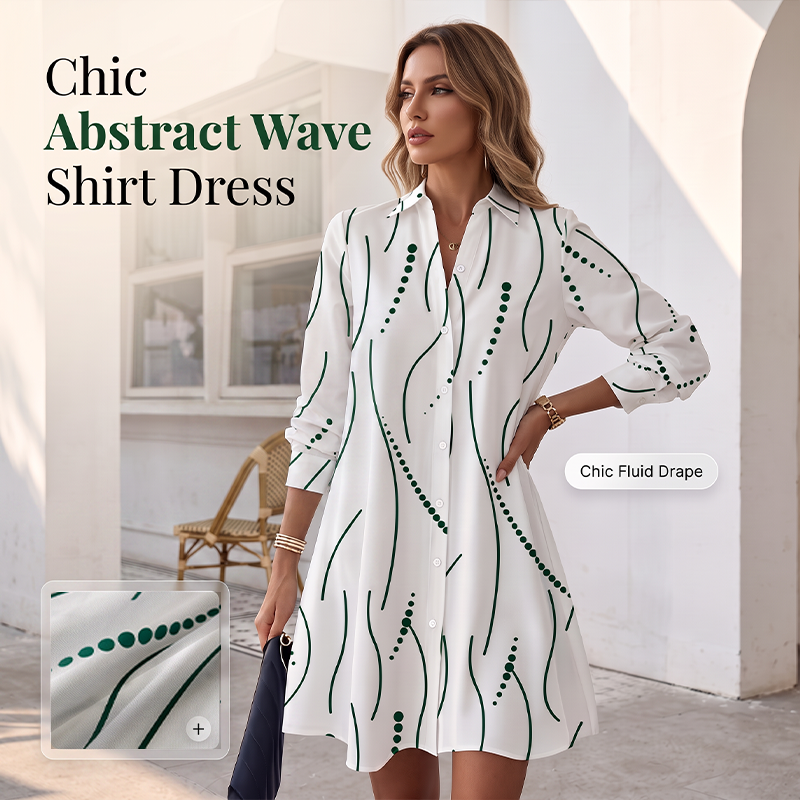 Robe-chemise imprimée à manches longues pour femme : robe midi décontractée à boutons, élégante