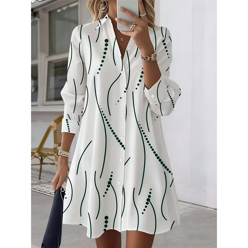 Robe-chemise imprimée à manches longues pour femme : robe midi décontractée à boutons, élégante