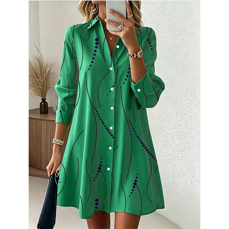 Robe-chemise imprimée à manches longues pour femme : robe midi décontractée à boutons, élégante