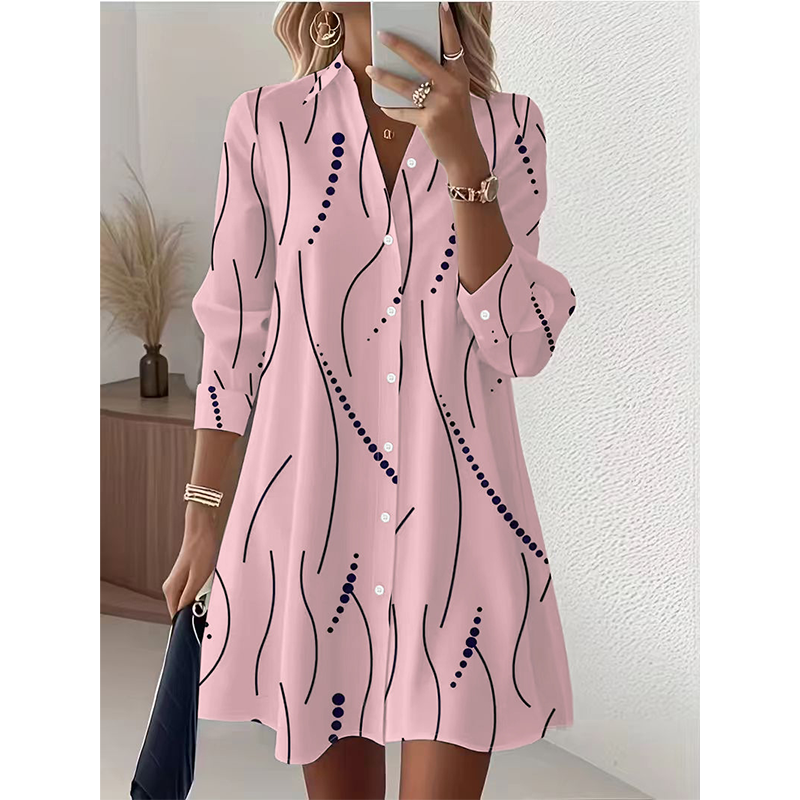 Robe-chemise imprimée à manches longues pour femme : robe midi décontractée à boutons, élégante