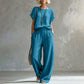 Ensemble femme composé d'un haut à manches courtes et d'un pantalon à jambes larges