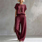 Ensemble femme composé d'un haut à manches courtes et d'un pantalon à jambes larges