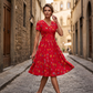 🌺👗Damenkleid mit V-Ausschnitt, Blumenmuster und gedrehter Taille