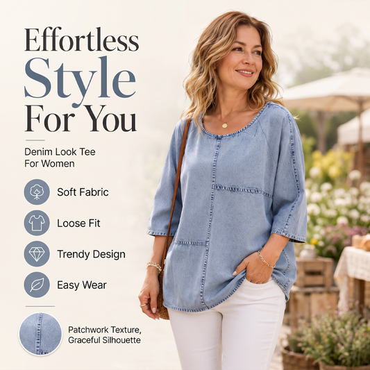 T-shirt à manches courtes pour femme, imprimé denim