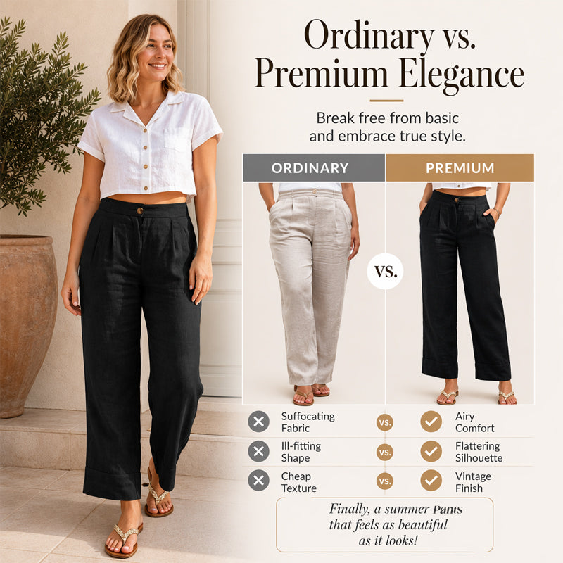 👖 Pantalon léger en mélange de lin – Taille souple et coupe droite classique, idéal pour le travail ou le week-end