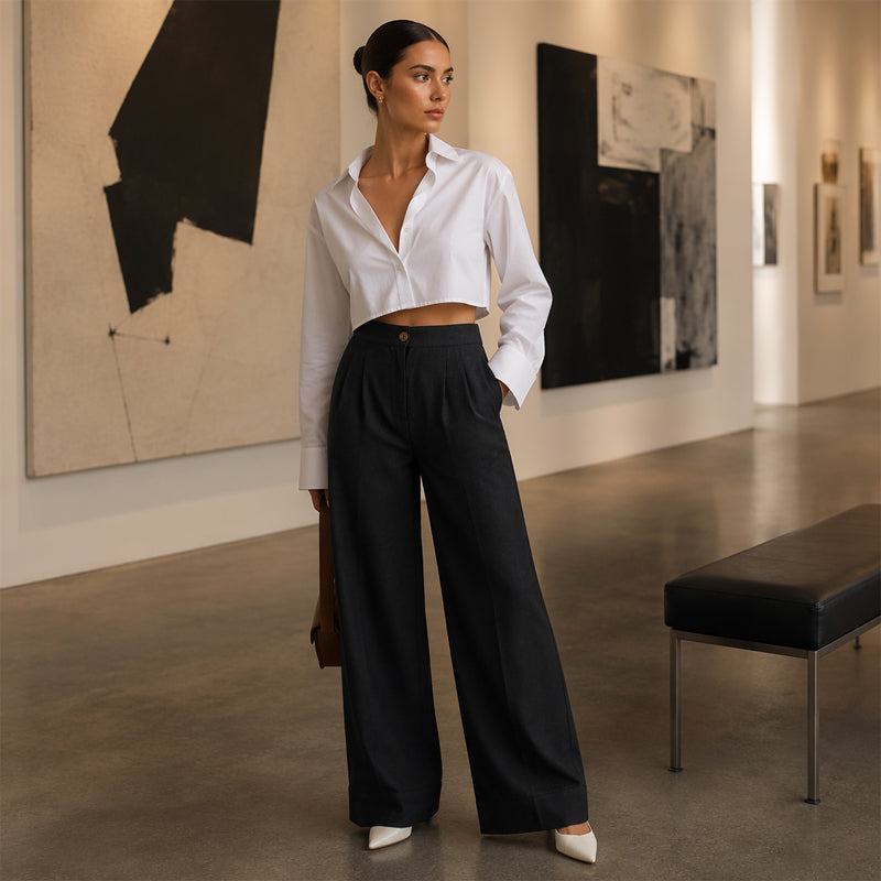 👖 Pantalon léger en mélange de lin – Taille souple et coupe droite classique, idéal pour le travail ou le week-end
