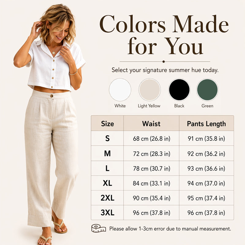 👖 Pantalon léger en mélange de lin – Taille souple et coupe droite classique, idéal pour le travail ou le week-end