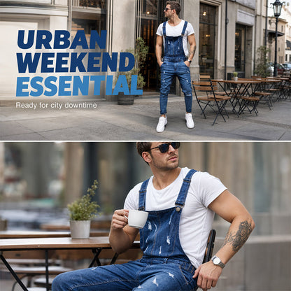 👖Salopettes en jean pour homme : salopettes à bretelles délavées et déchirées