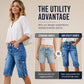 Short cargo en jean pour femme, longueur genou, avec poches