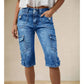 Short cargo en jean pour femme, longueur genou, avec poches
