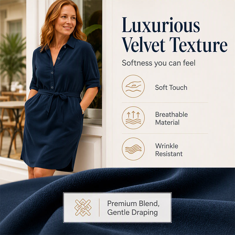 Robe-chemise pour femme à manches 3/4 avec ceinture