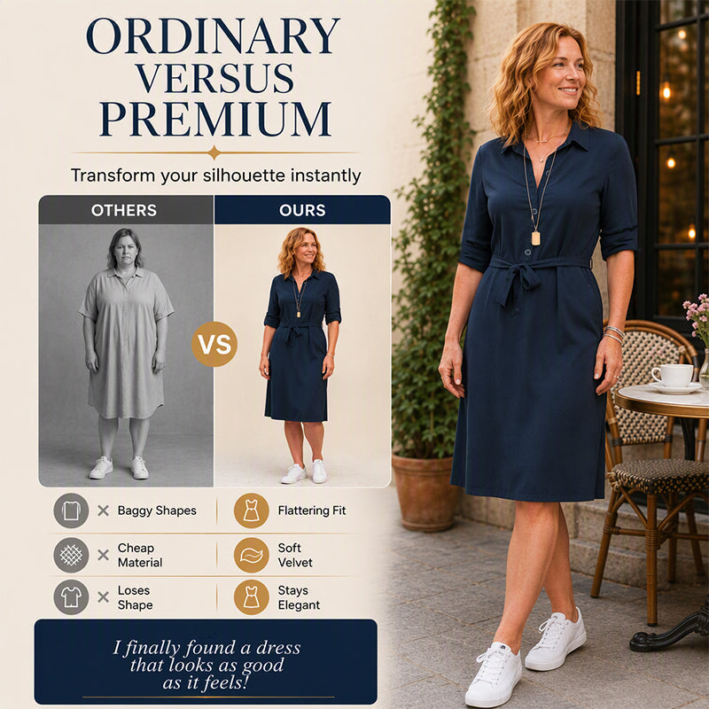 Robe-chemise pour femme à manches 3/4 avec ceinture