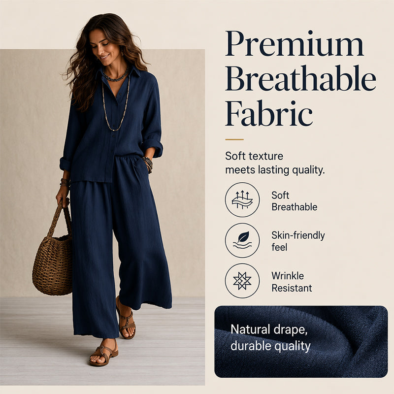 Ensemble composé d'un t-shirt à manches longues et d'un pantalon à jambes larges pour femme
