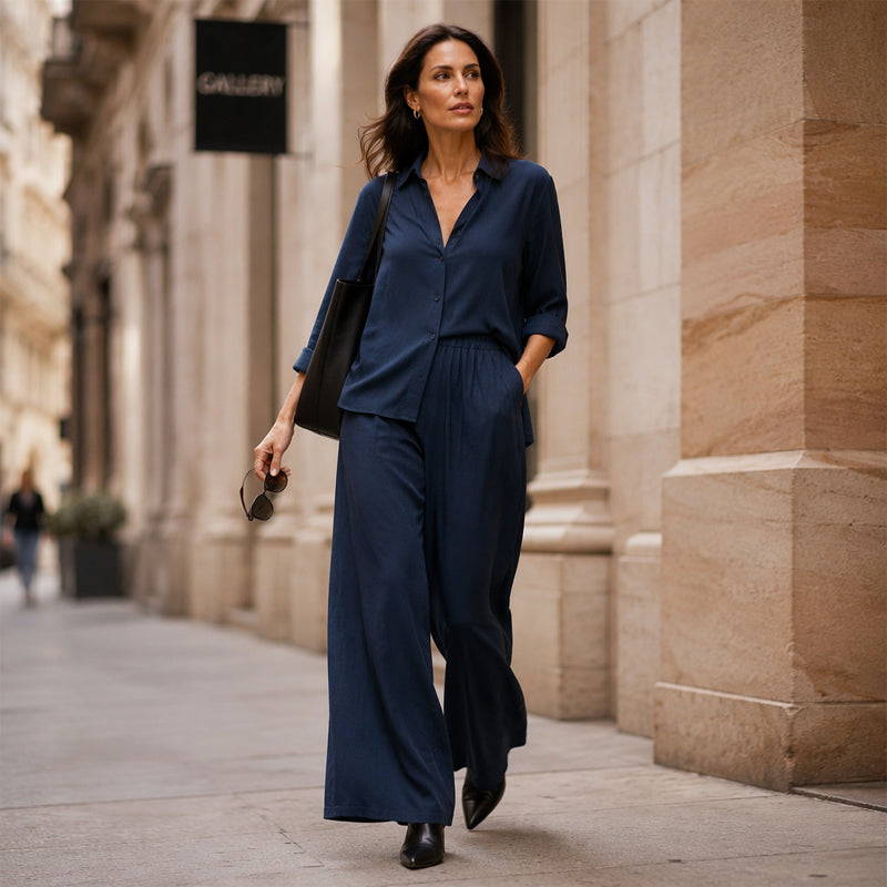 Ensemble composé d'un t-shirt à manches longues et d'un pantalon à jambes larges pour femme