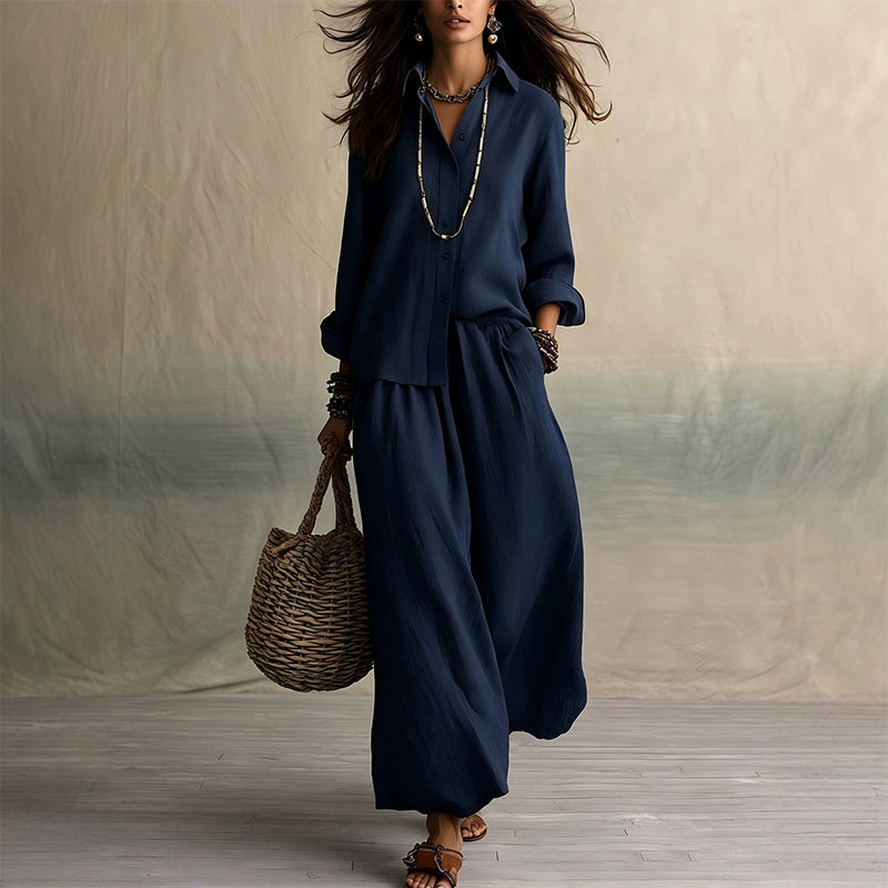 Ensemble composé d'un t-shirt à manches longues et d'un pantalon à jambes larges pour femme