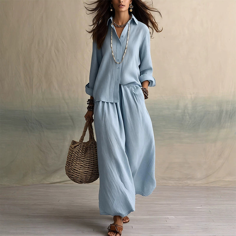 Ensemble composé d'un t-shirt à manches longues et d'un pantalon à jambes larges pour femme