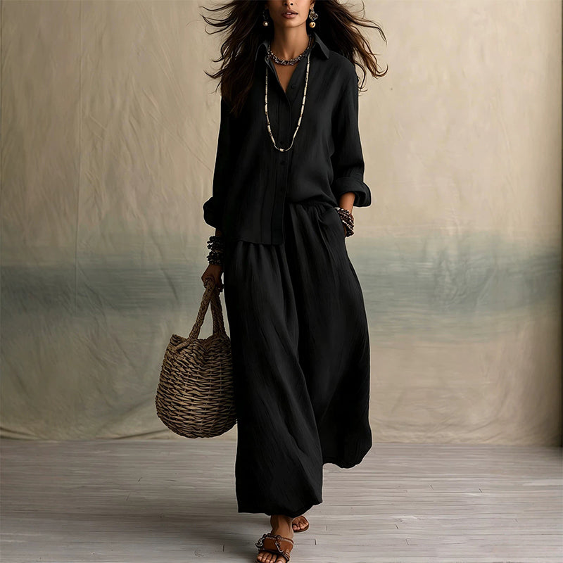 Ensemble composé d'un t-shirt à manches longues et d'un pantalon à jambes larges pour femme