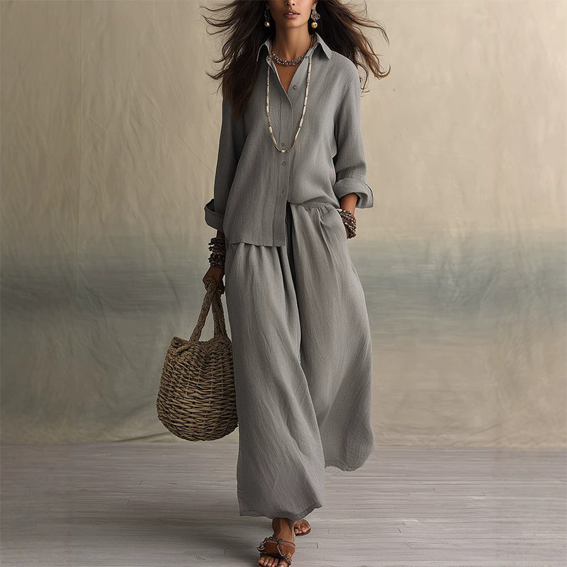 Ensemble composé d'un t-shirt à manches longues et d'un pantalon à jambes larges pour femme