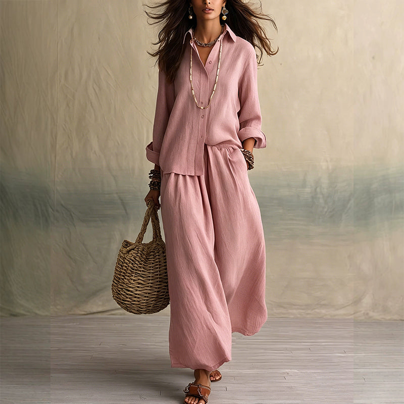 Ensemble composé d'un t-shirt à manches longues et d'un pantalon à jambes larges pour femme