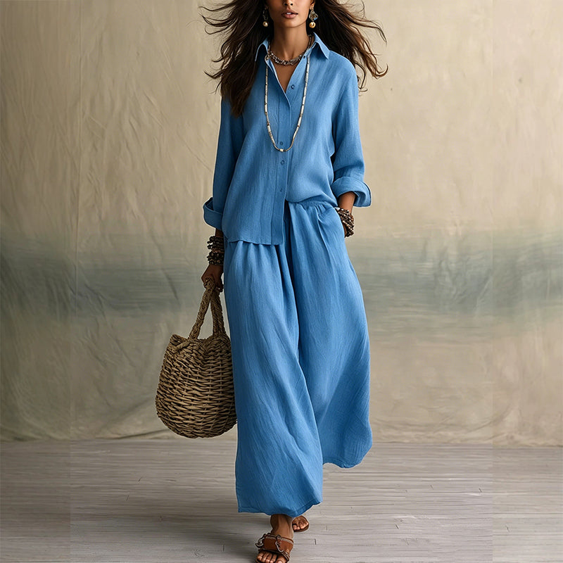 Ensemble composé d'un t-shirt à manches longues et d'un pantalon à jambes larges pour femme