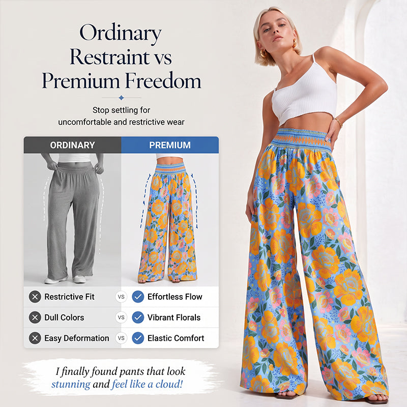 ⌛Offre à durée limitée – Pantalon large à taille haute à imprimé floral pour femme