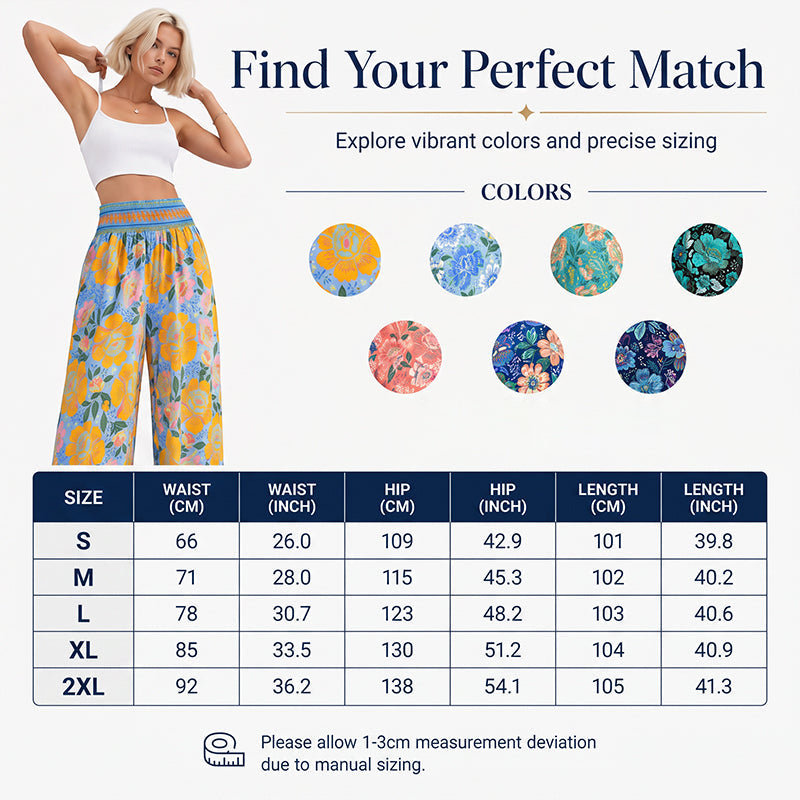 ⌛Offre à durée limitée – Pantalon large à taille haute à imprimé floral pour femme