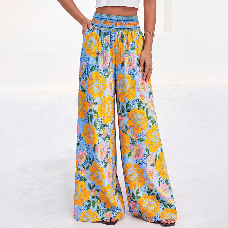 ⌛Offre à durée limitée – Pantalon large à taille haute à imprimé floral pour femme
