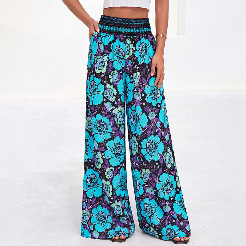 ⌛Offre à durée limitée – Pantalon large à taille haute à imprimé floral pour femme