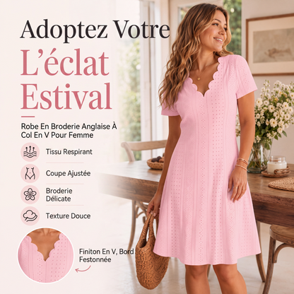 Robe femme à col en V festonné et à œillets
