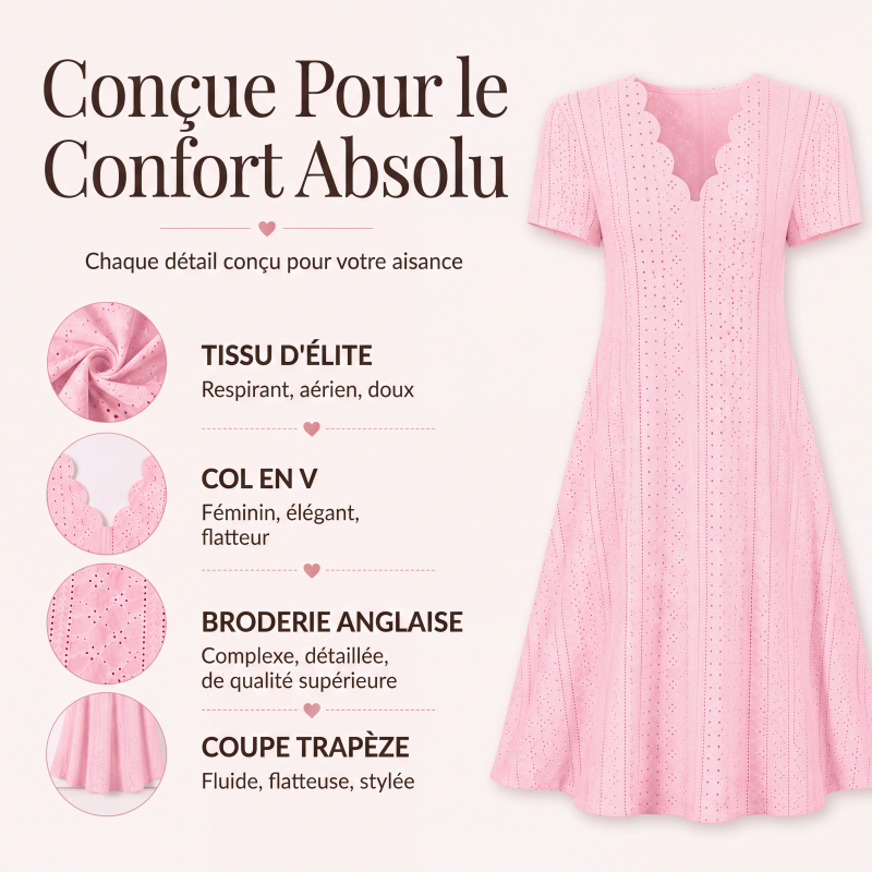 Robe femme à col en V festonné et à œillets