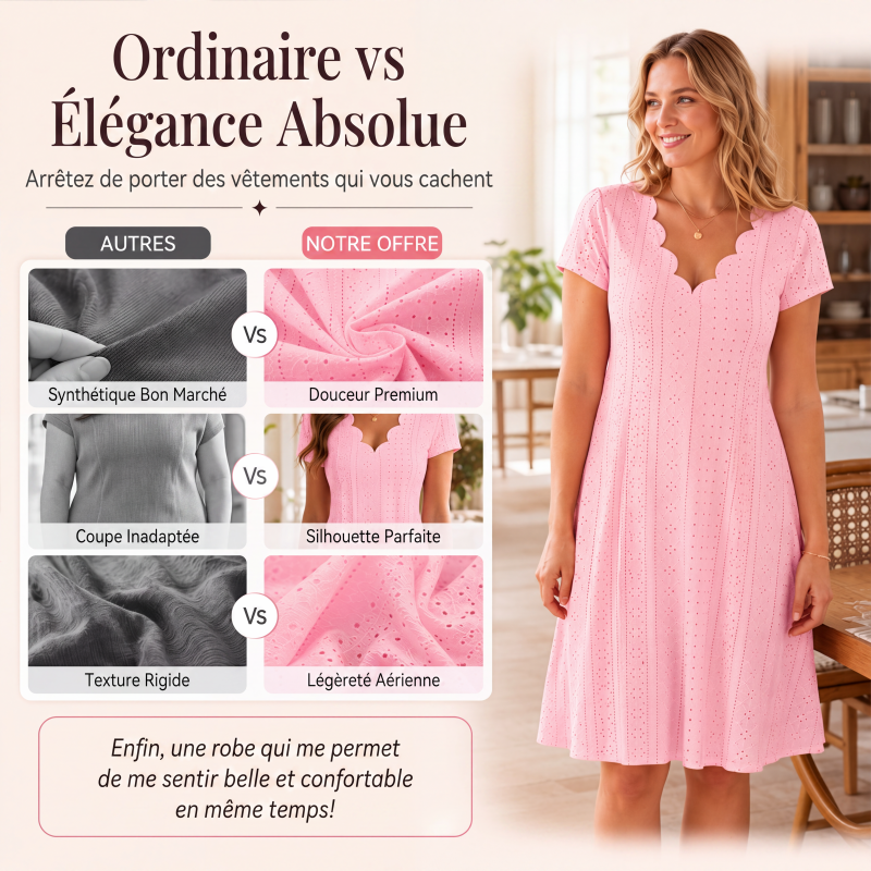 Robe femme à col en V festonné et à œillets