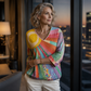 Blouse vintage à col V avec patchwork pour femmes