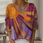 Blouse vintage à col V avec patchwork pour femmes