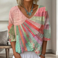 Blouse vintage à col V avec patchwork pour femmes