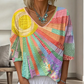 Blouse vintage à col V avec patchwork pour femmes